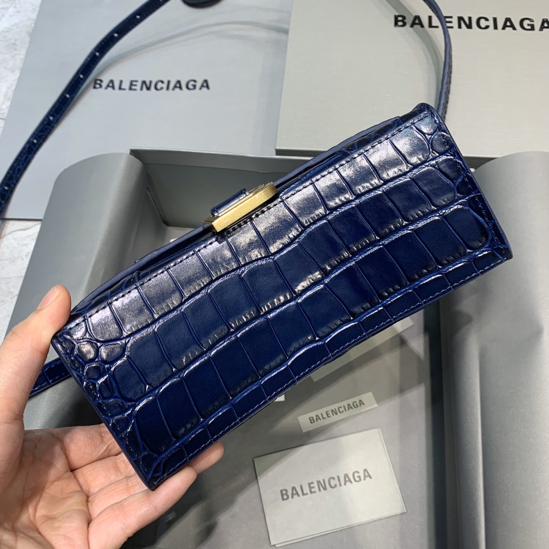 Balenciaga Hourglass XS Handbag Crocodile Embossed Shoulder Bag Dark Blue